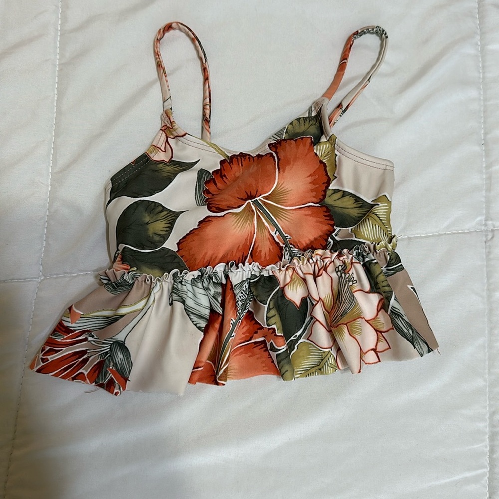 Kortni Jeane Kids Swim Top - Floral Orange and Green